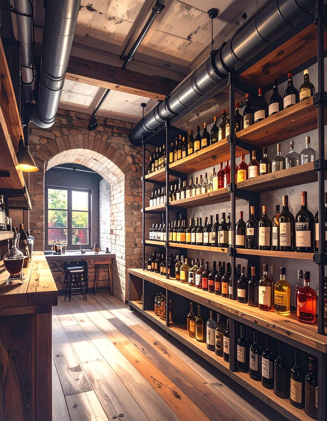 Industrial Metal and Wood Shelving - 30 speakeasy basement ideas