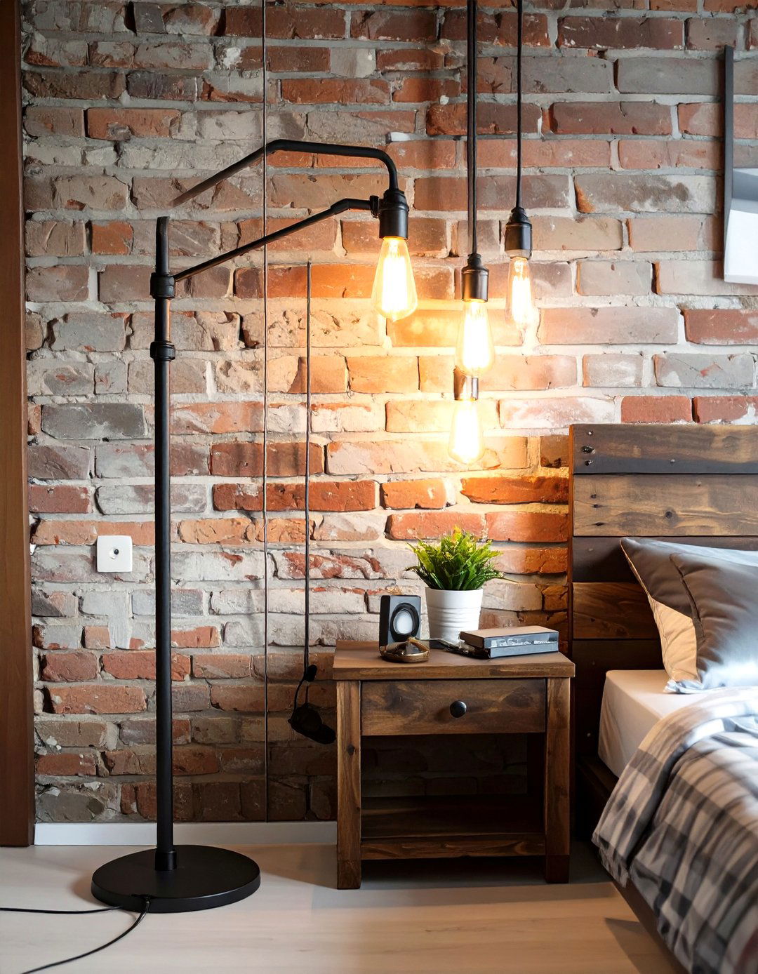 Industrial Pipe Floor Lamp in an Urban Bedroom - 30 floor lamps for bedroom ideas