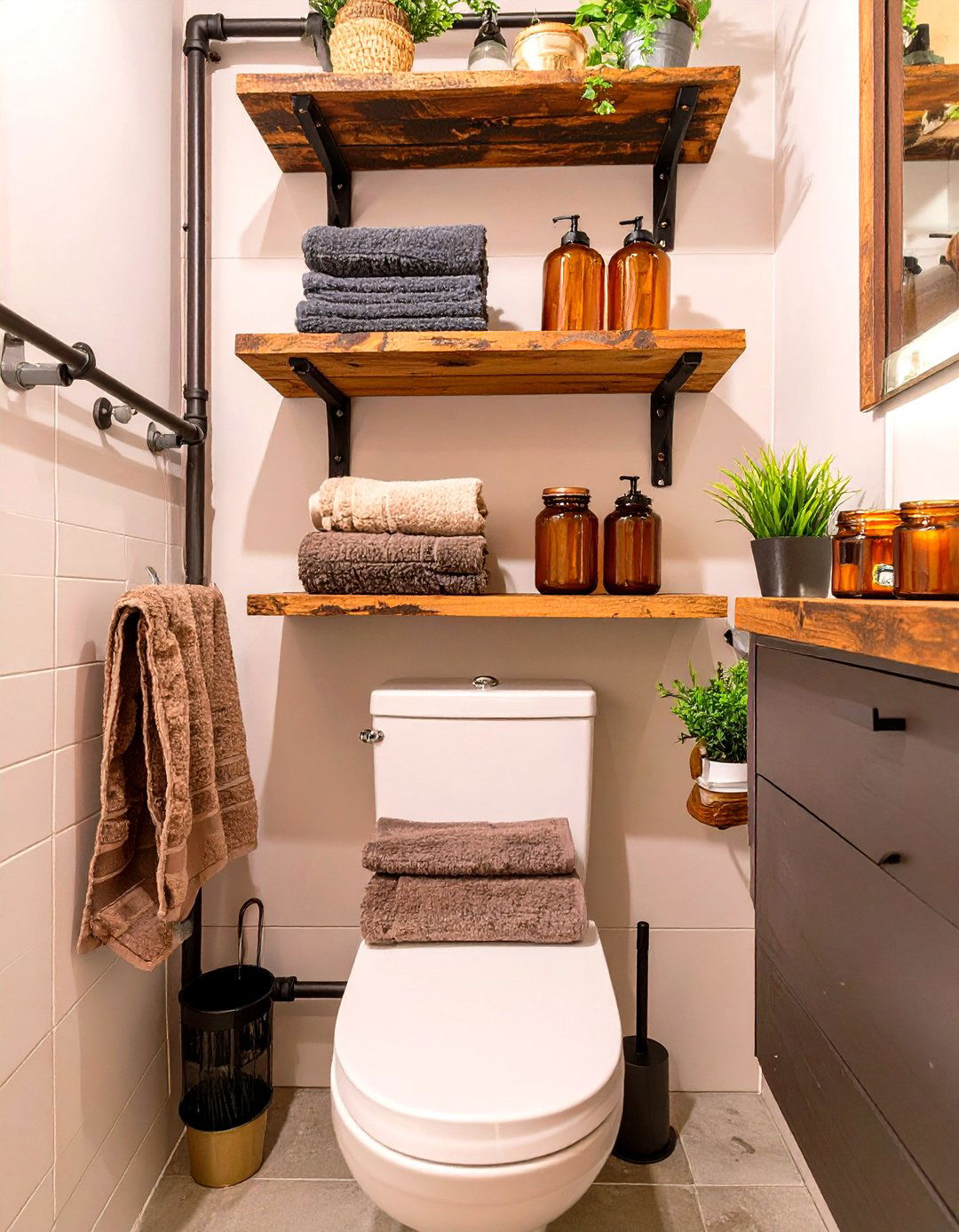 Industrial Pipe Shelving - 30 shelves very small bathroom storage ideas
