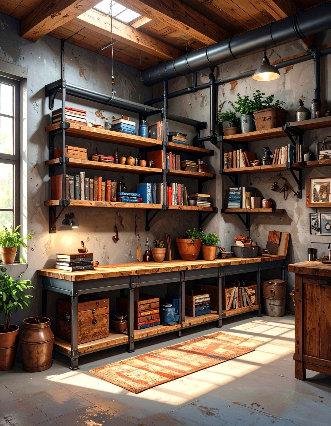 Industrial Pipe Shelving - 30 simple garage man cave ideas