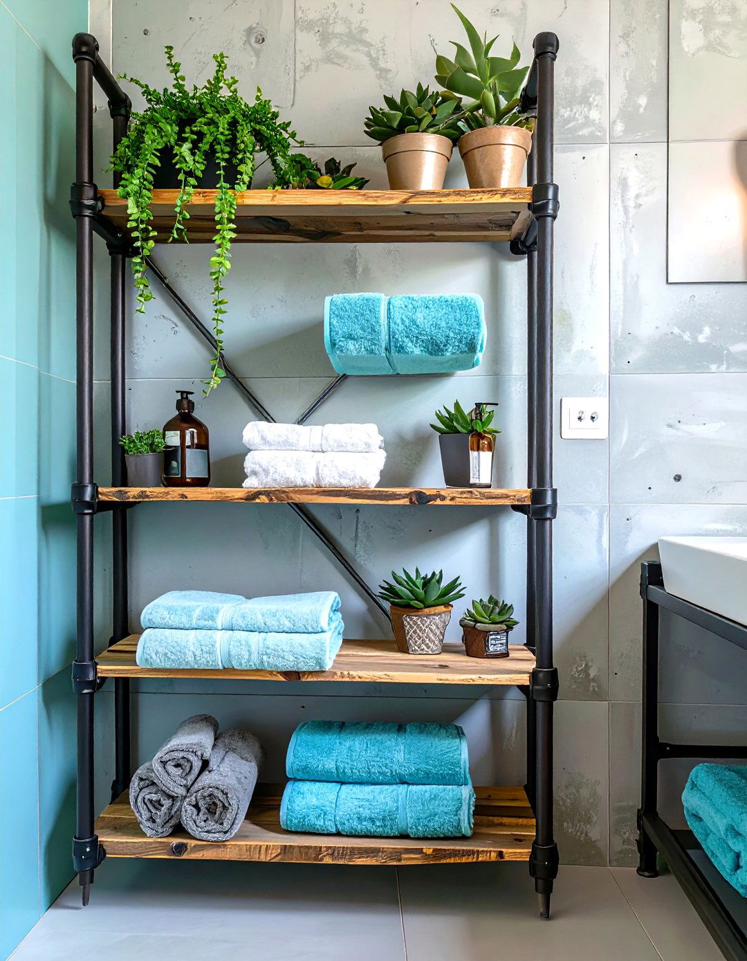 Industrial Pipe Shelving - 30 teen bathroom ideas