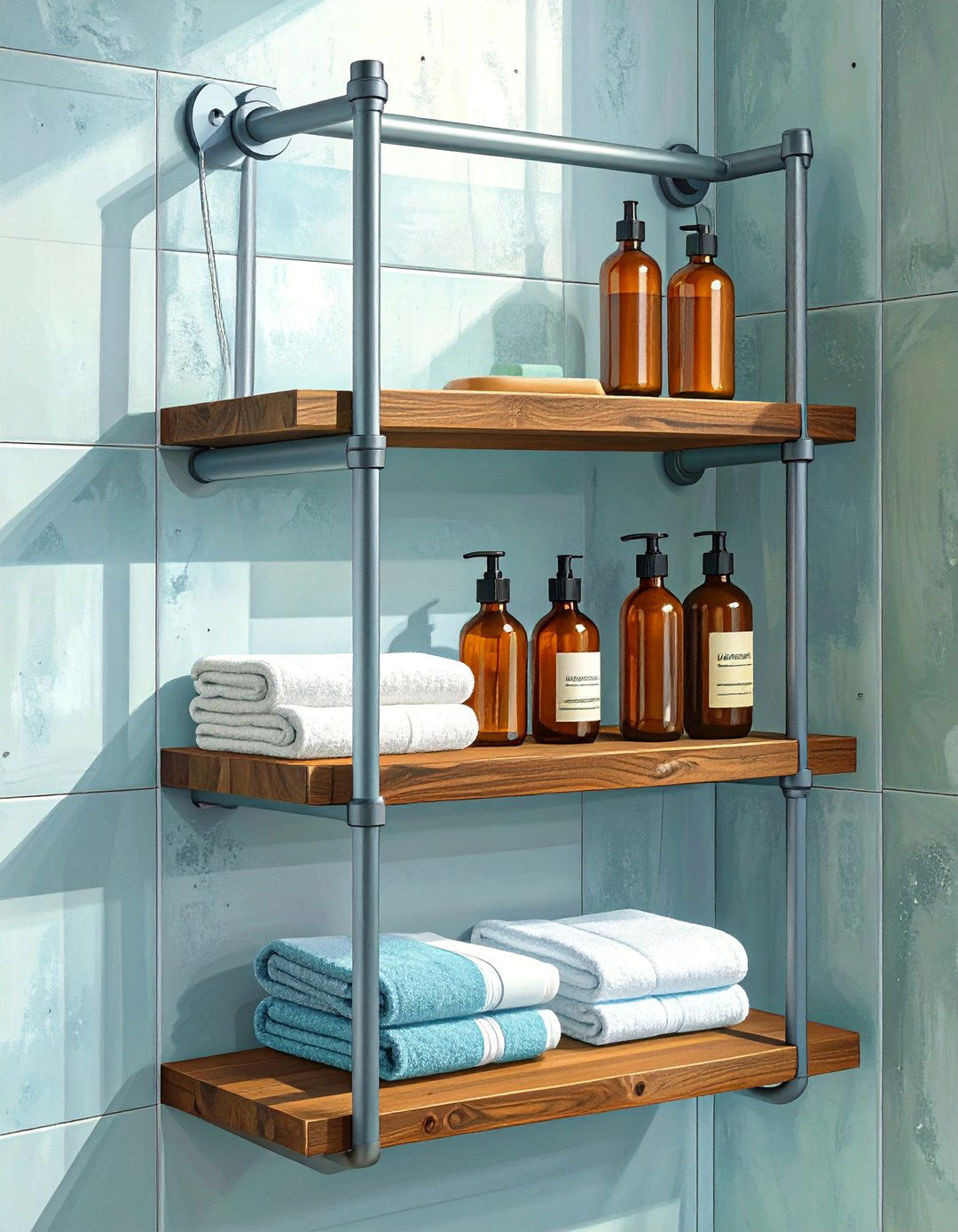 Industrial Pipe Shelving Shower Organizer - 30 shower organizer ideas