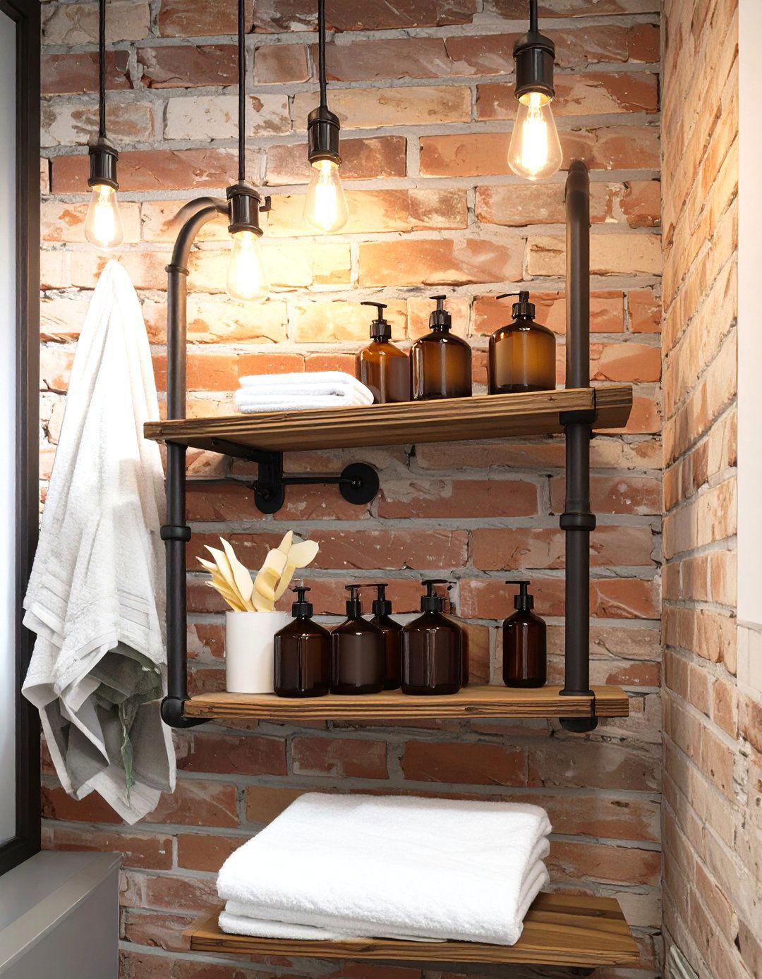 Industrial Pipe Shelving Unit - 30 bathroom towel hanging ideas
