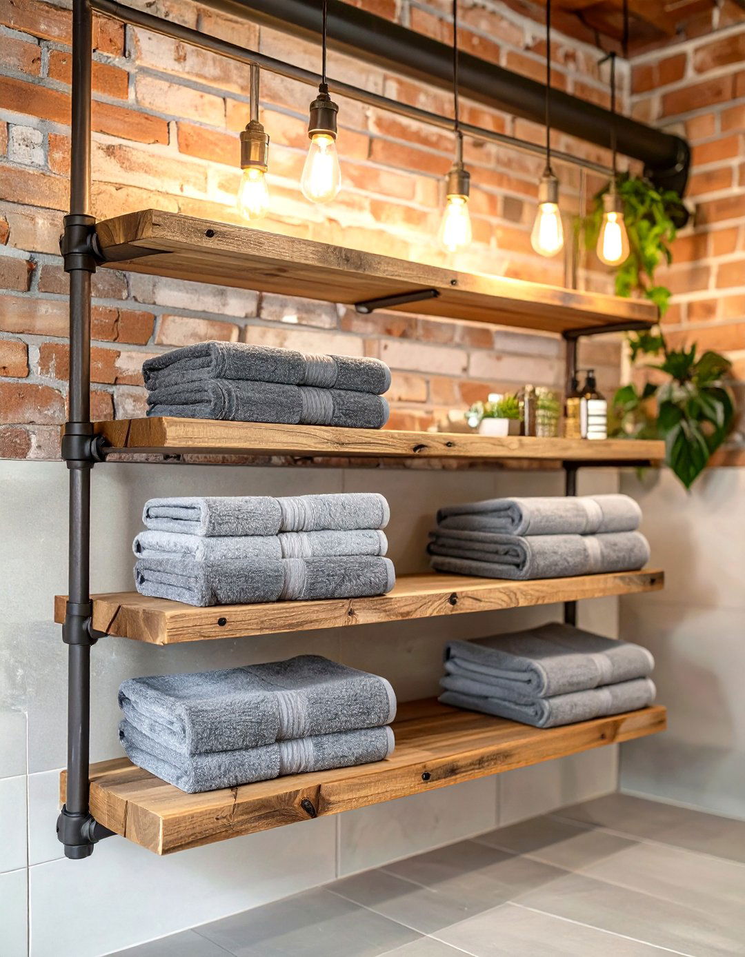 Industrial Pipe Shelving - 30 bathroom towel storage ideas