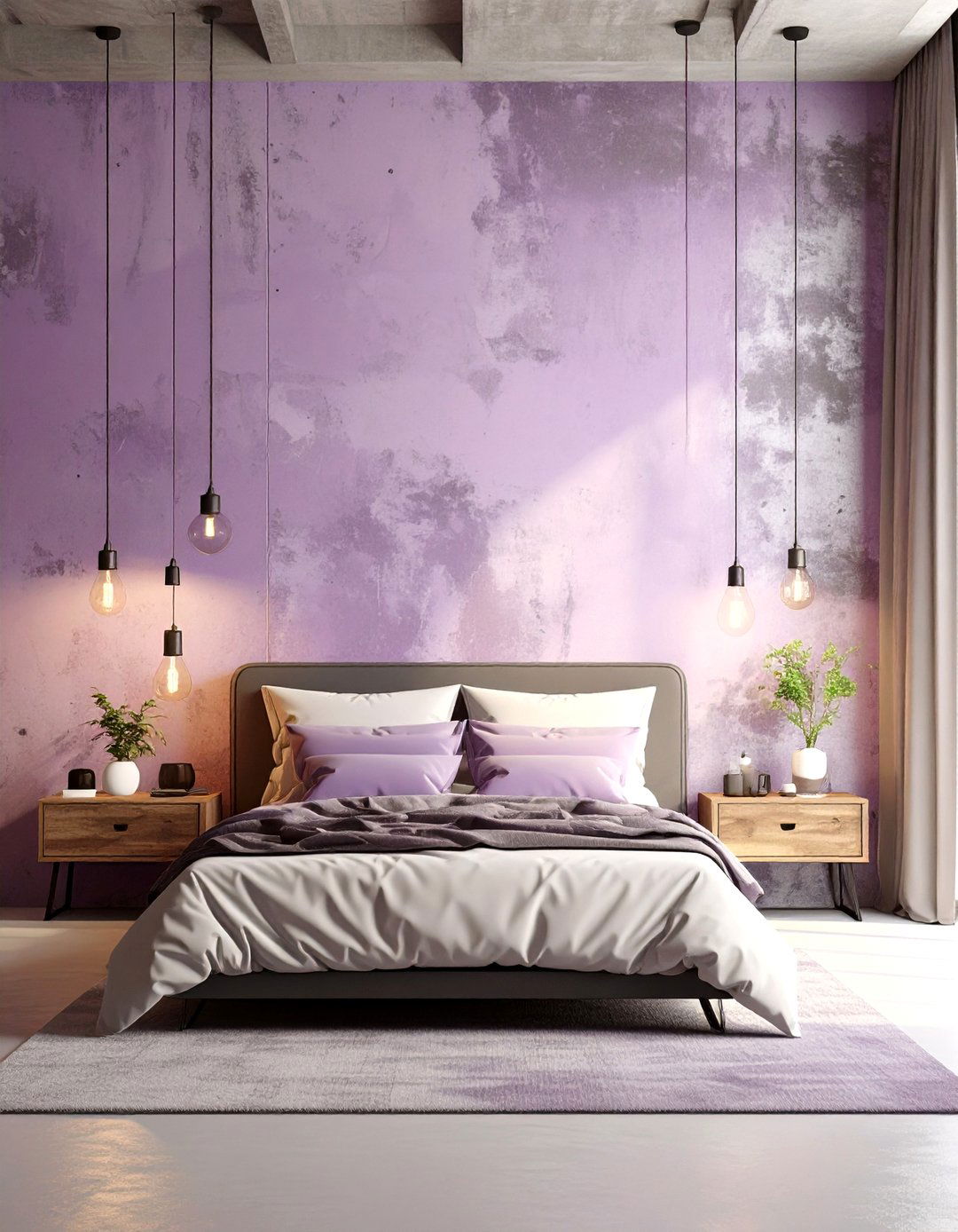 Industrial Purple and Concrete Bedroom - 30 modern purple bedroom ideas