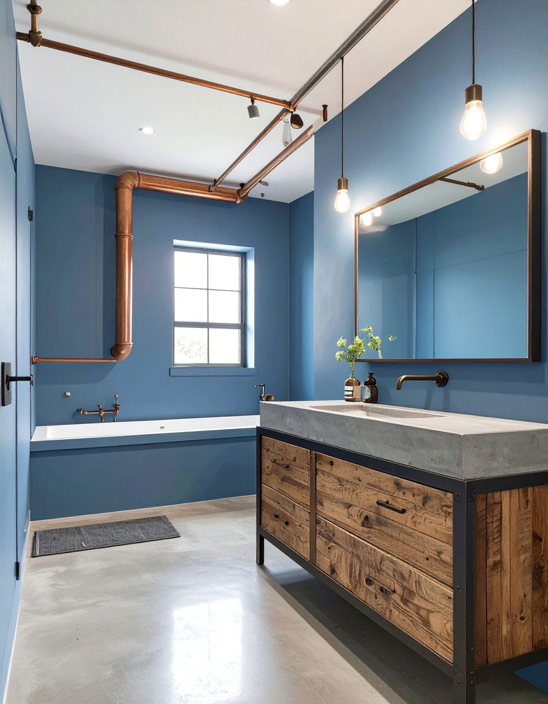 Industrial Steel Blue Bathroom - 30 blue bathroom ideas