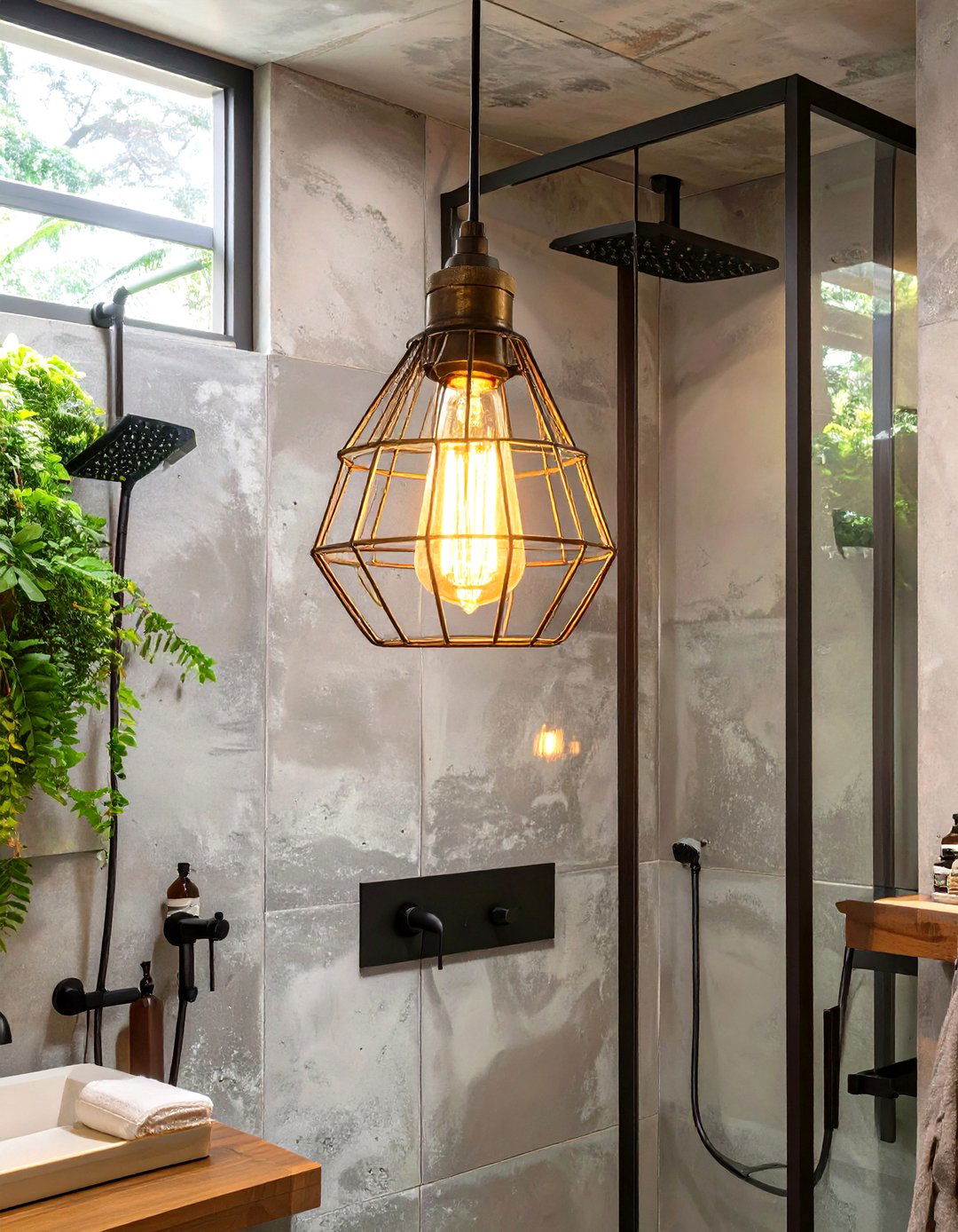 Industrial Style Cage Pendant Light - 30 shower lighting ideas