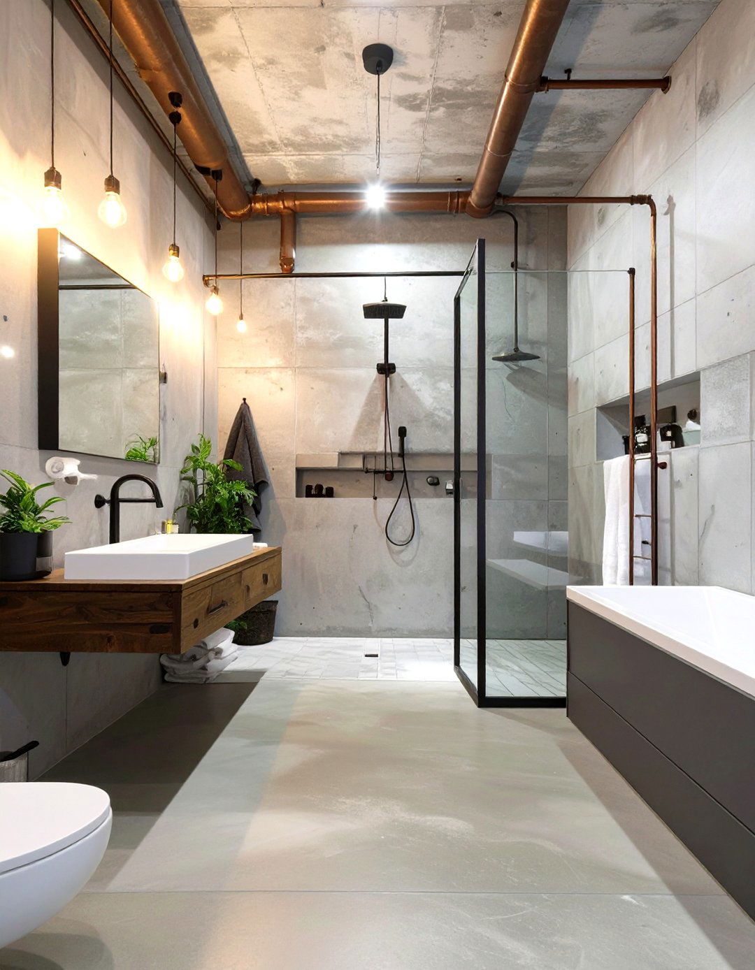 Industrial Style Concrete Wet Room - 30 wet room bathroom ideas