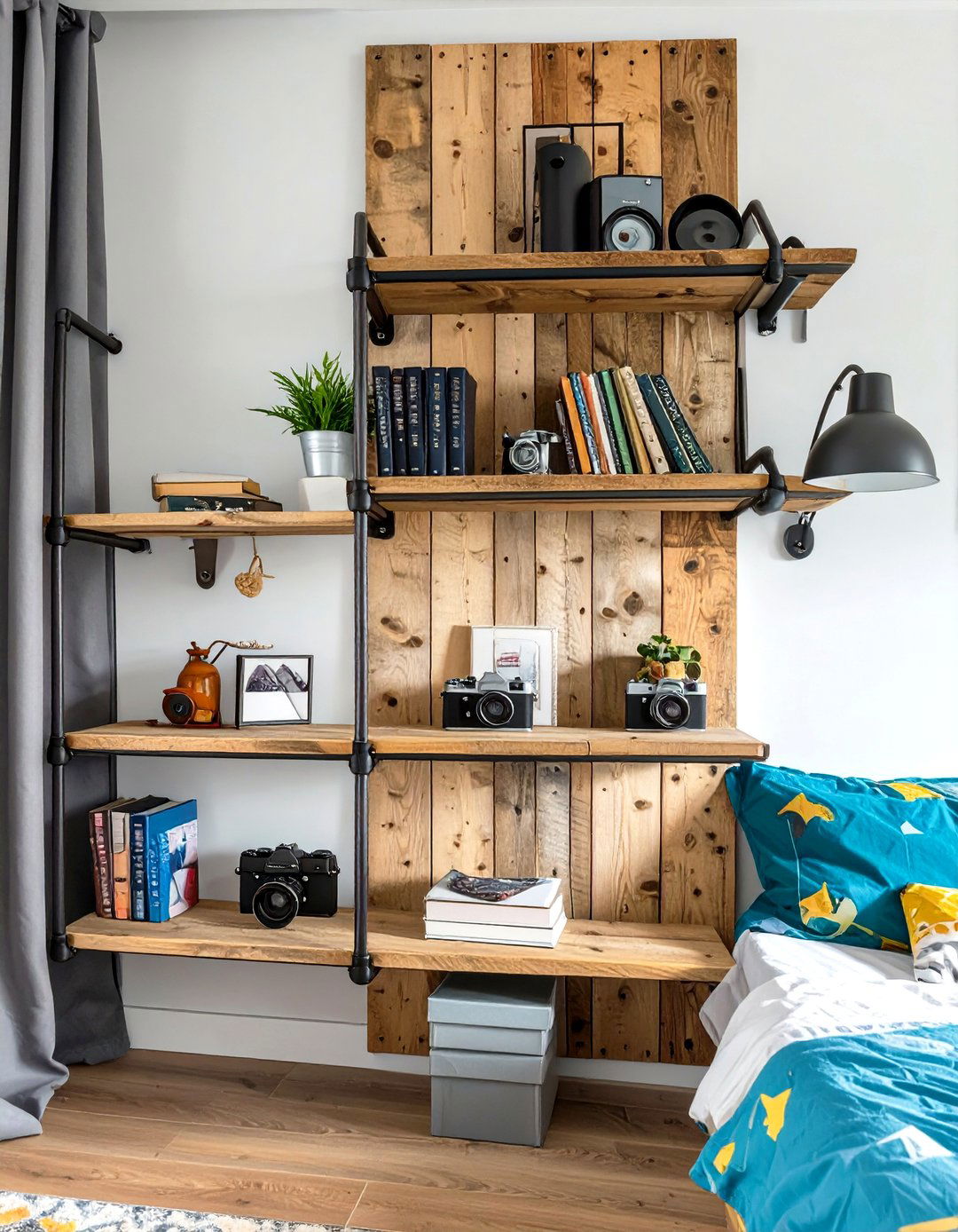 Industrial Style Pipe Shelving - 30 teen room decor ideas