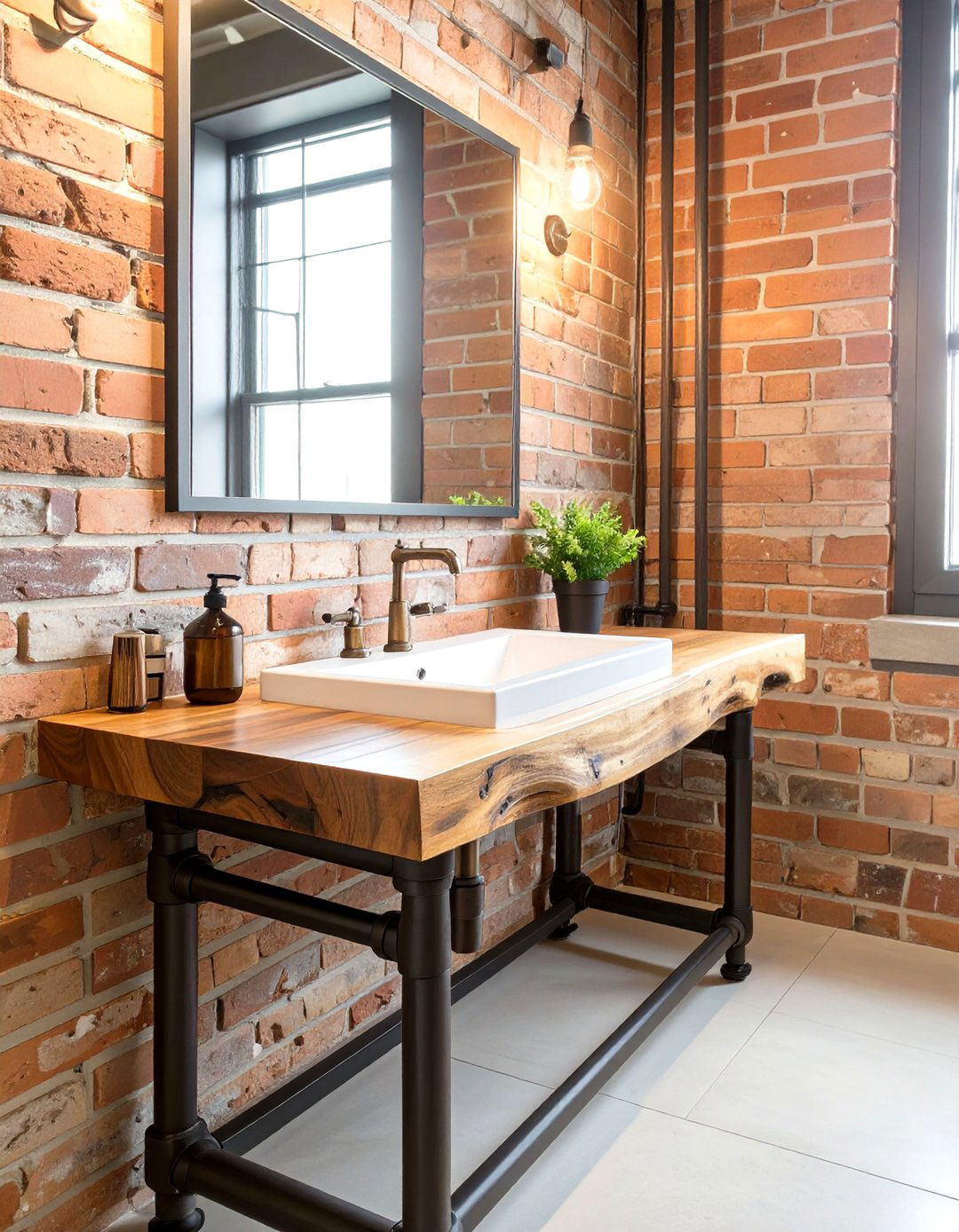 Industrial Style Pipe and Wood Vanity - 30 vanity inspo ideas