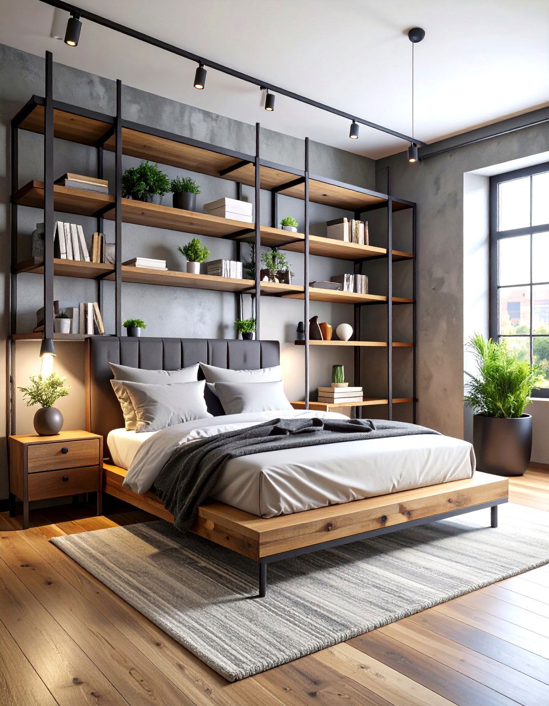 Industrial Style with Pipe Shelving - 30 pinterest bedroom ideas