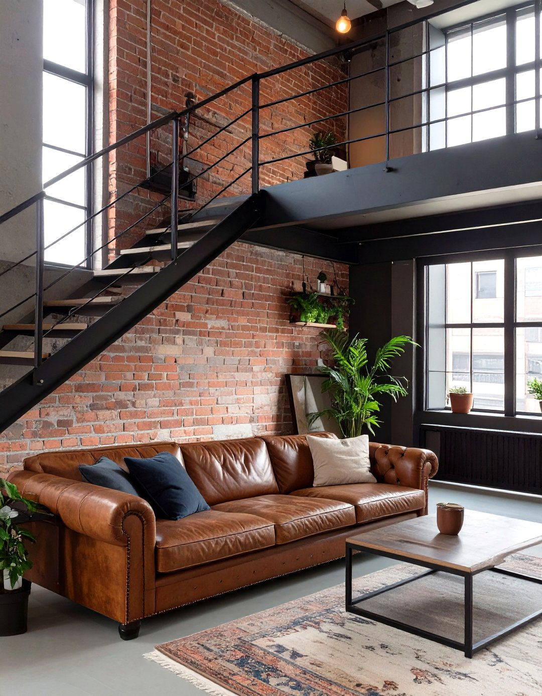 Industrial Sunken Living Room with Brick and Metal - 30 sunken living room ideas