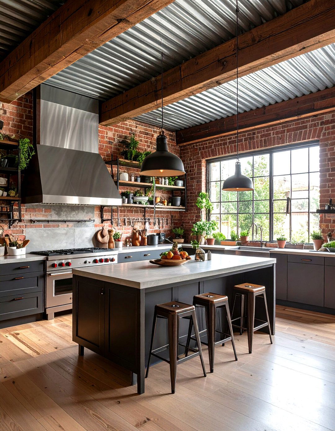 Industrial Vibe with Metal Sheeting - 30 kitchen soffit ideas
