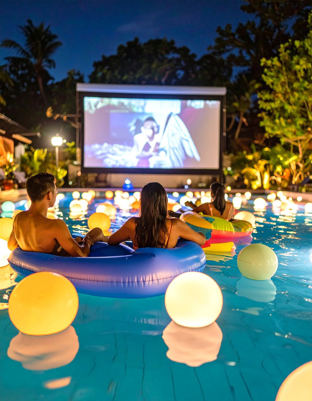Inflatable Pool Movie Float - 30 backyard movie night ideas