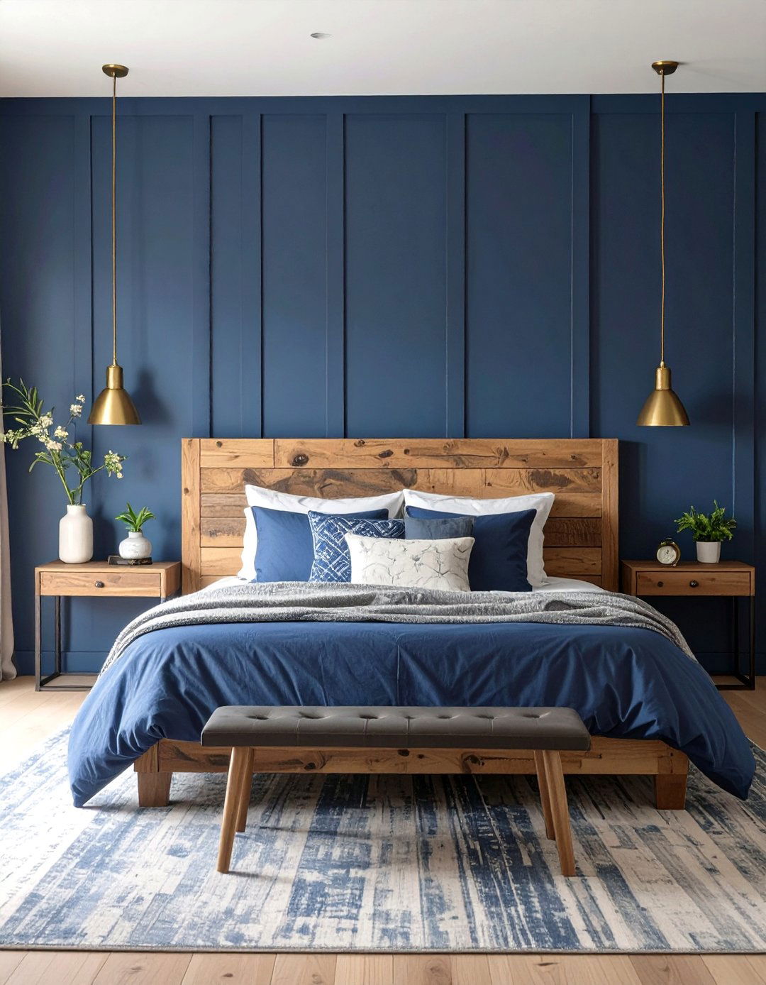 Inky Blue and Wood Bedroom - 30 color ideas for bedroom