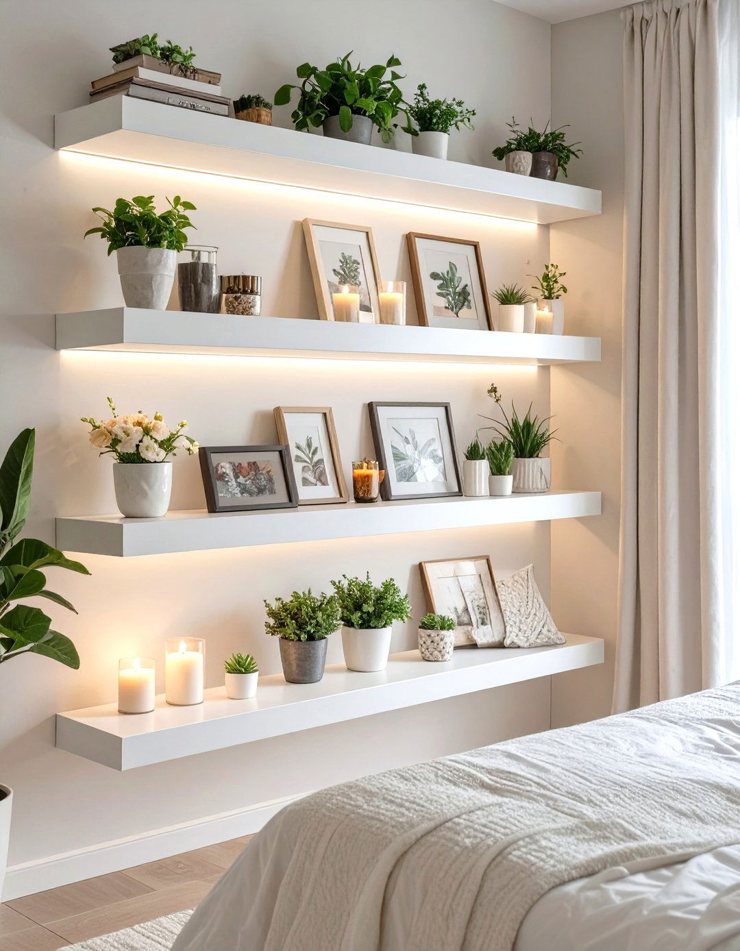 Install Floating Shelves for Decor - 30 ways to spice up the bedroom ideas