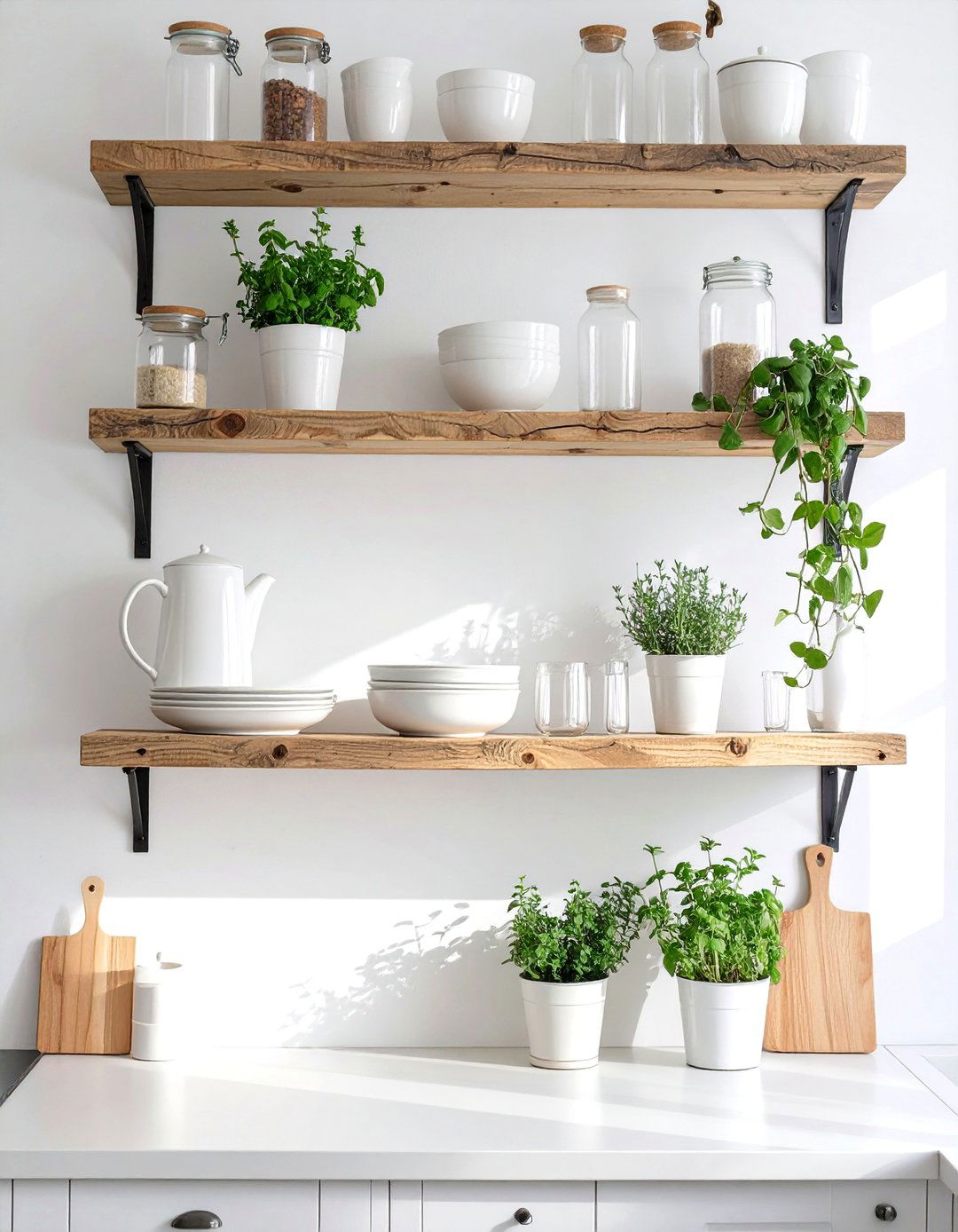 Install Open Shelving Instead of Bulky Cabinets - 30 small kitchen decorating ideas
