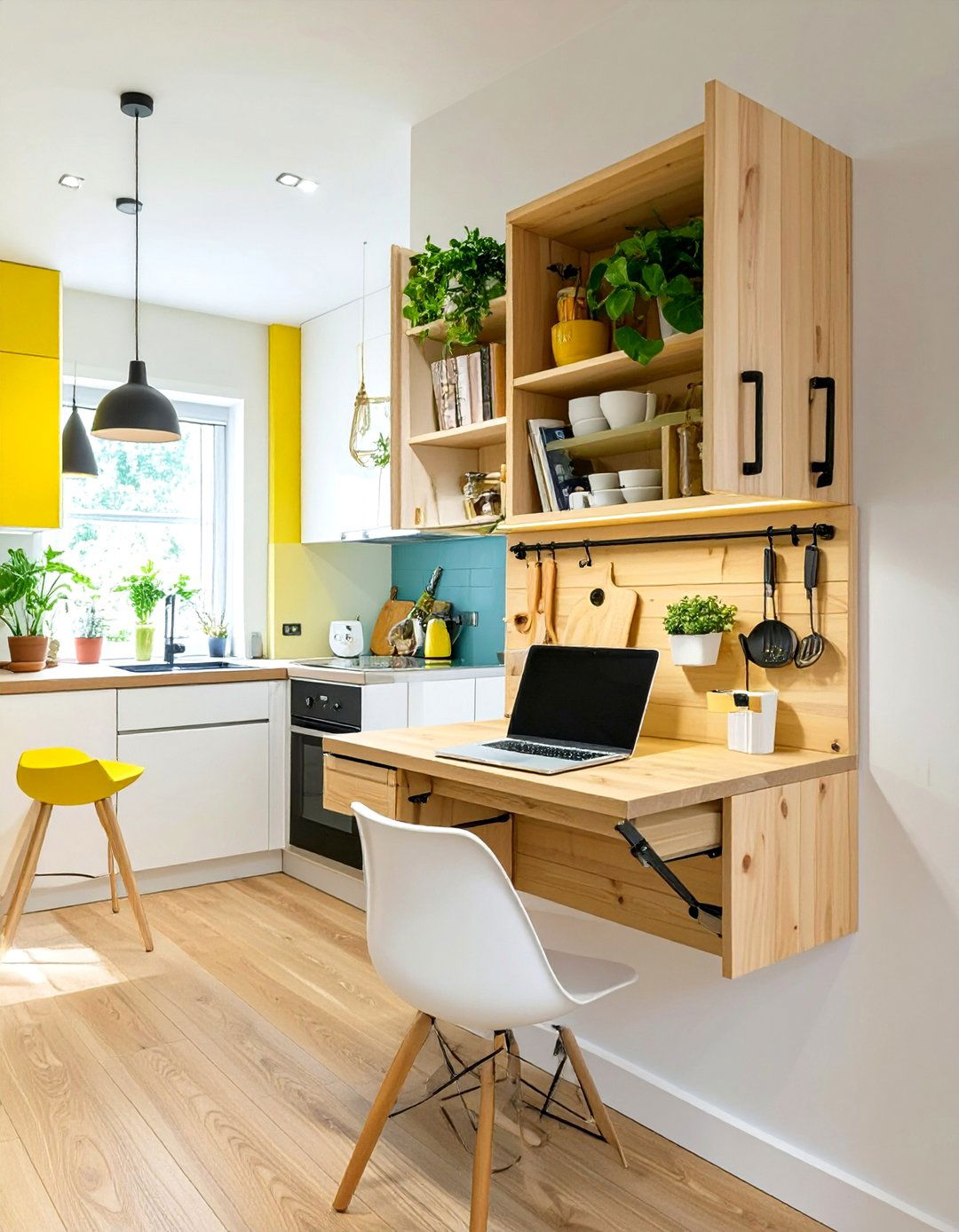 Install a Fold Down Wall Mounted Desk - 30 very small kitchen ideas on a budget