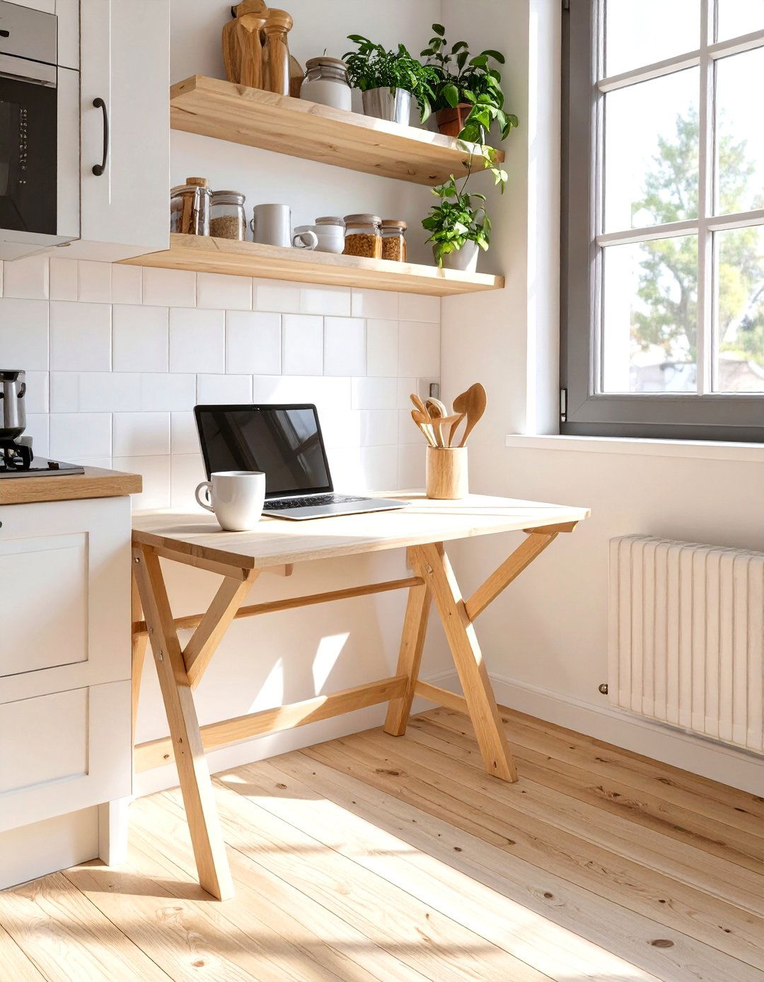 Install a Fold Down Wall Mounted Table - 30 small kitchen storage ideas