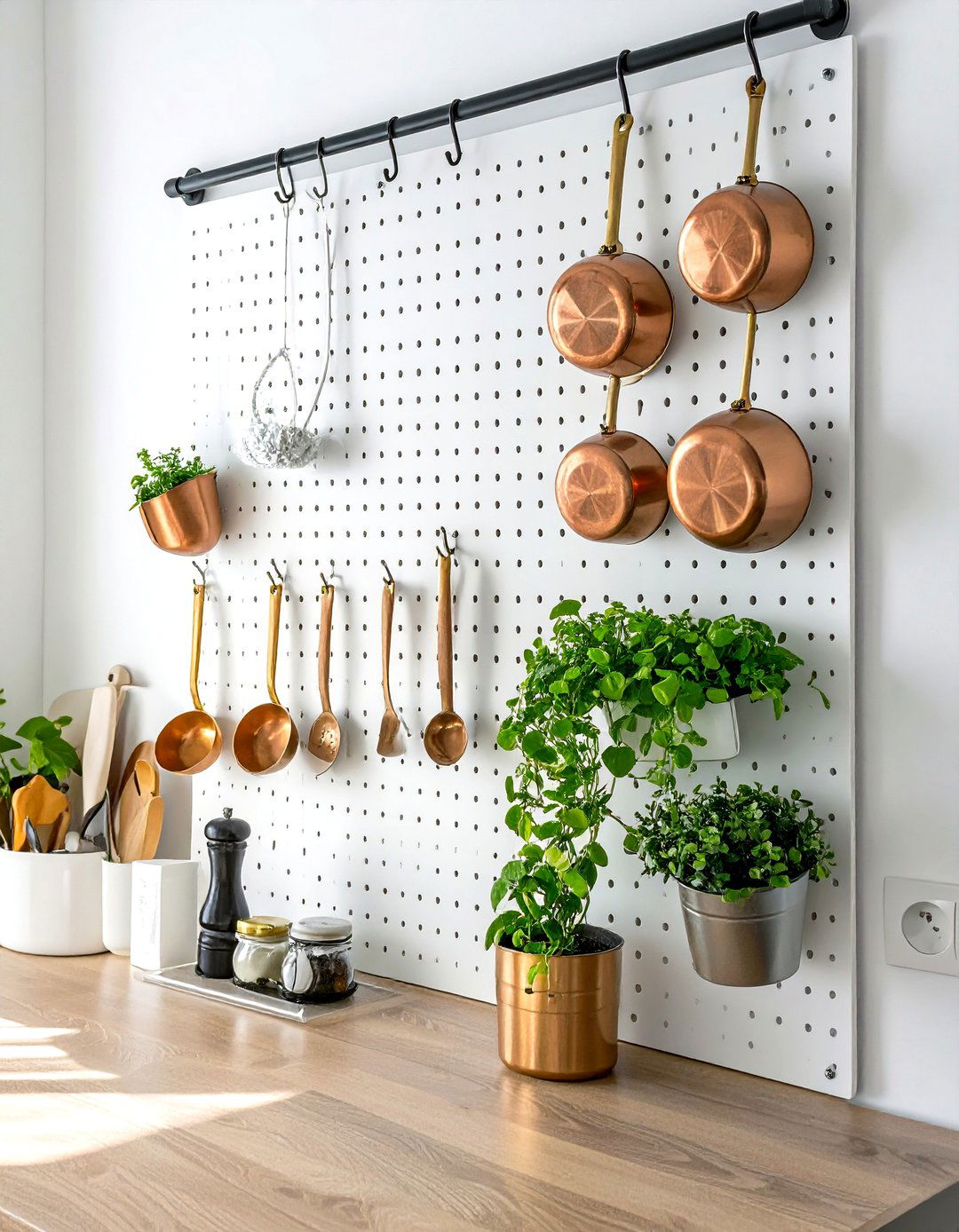 Install a Pegboard Wall Organizer - 30 small kitchen decorating ideas