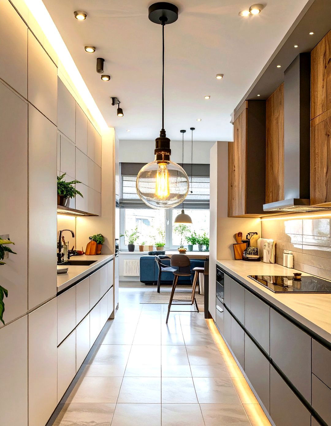 Install a Single Statement Pendant Light - 30 small galley kitchen ideas on a budget