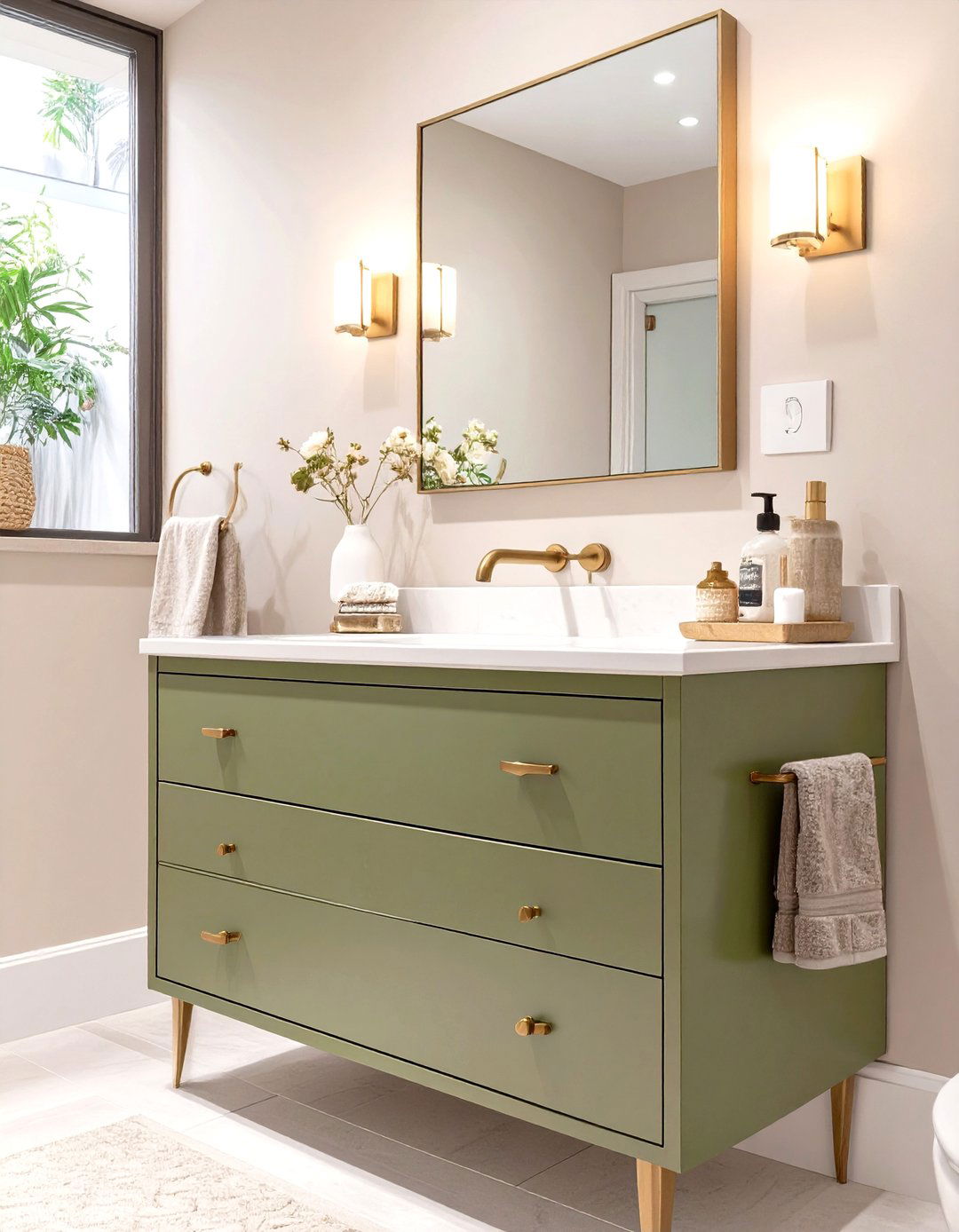 Installing Olive Green Vanity Cabinets - 30 small bathroom color trends 2025