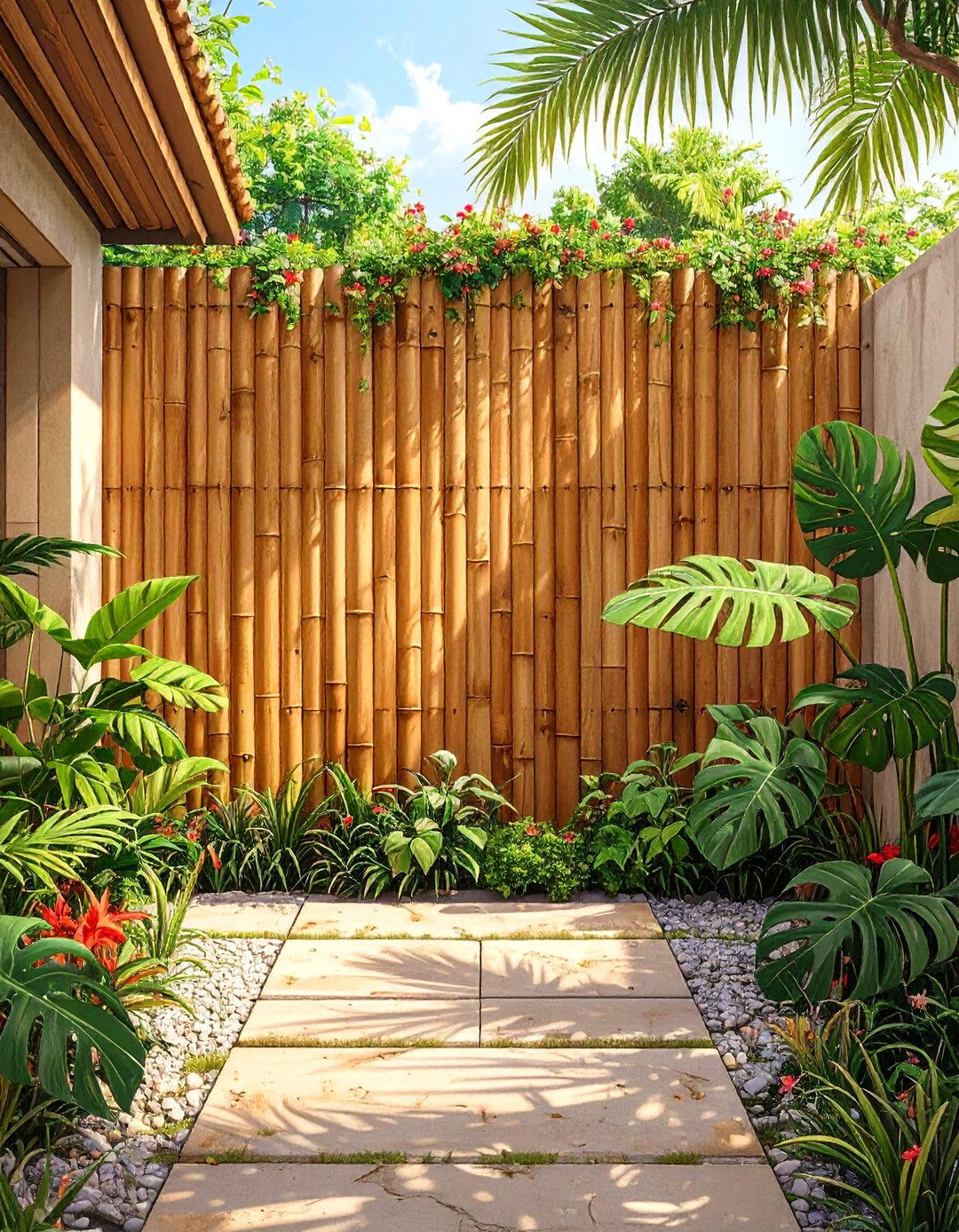 Installing a Bamboo Privacy Fence - 30 tropical backyard ideas