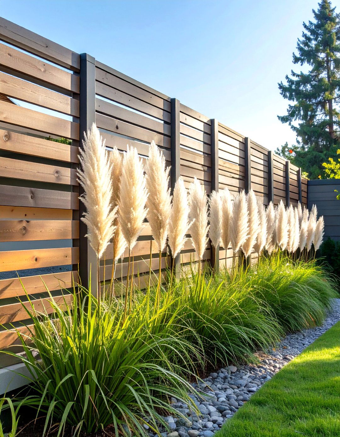 Installing a Low Maintenance Ornamental Grass Fence Line - 30 simple fence line landscaping ideas