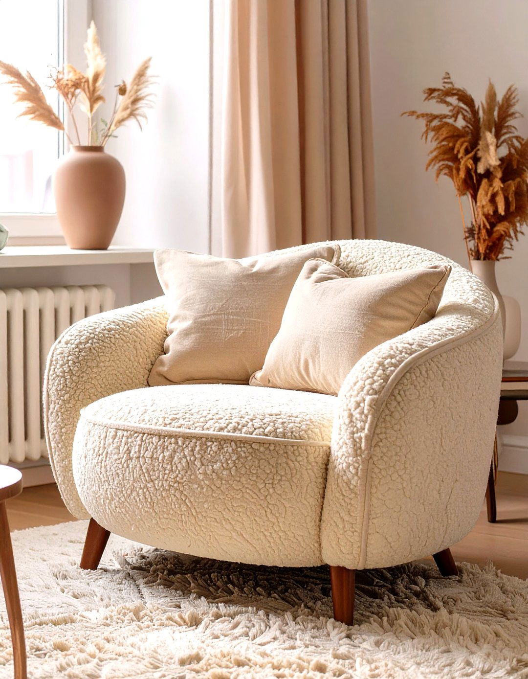 Integrate Boucle or Teddy Fabrics - 30 small warm and cozy living room ideas