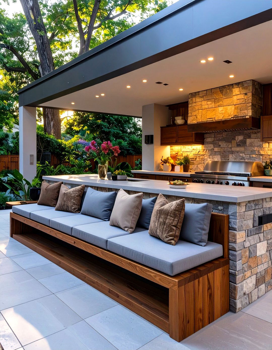 Integrated Bench Outdoor Kitchen - 30 simple outdoor kitchen ideas