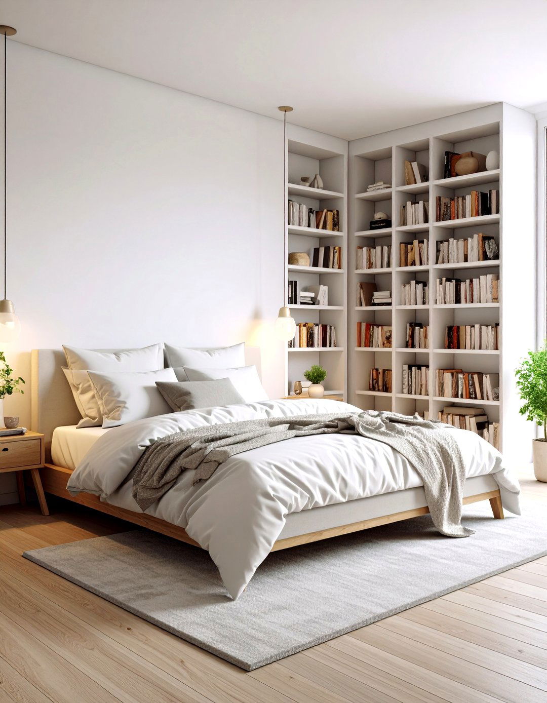 Integrated Bookshelves for a Library Feel - 30 romantic warm and cozy bedroom ideas