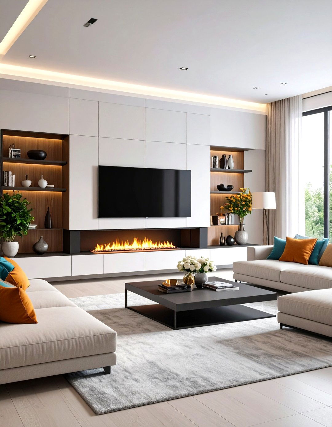 Integrated Electric Fireplace and TV Unit - 30 living room tv wall ideas