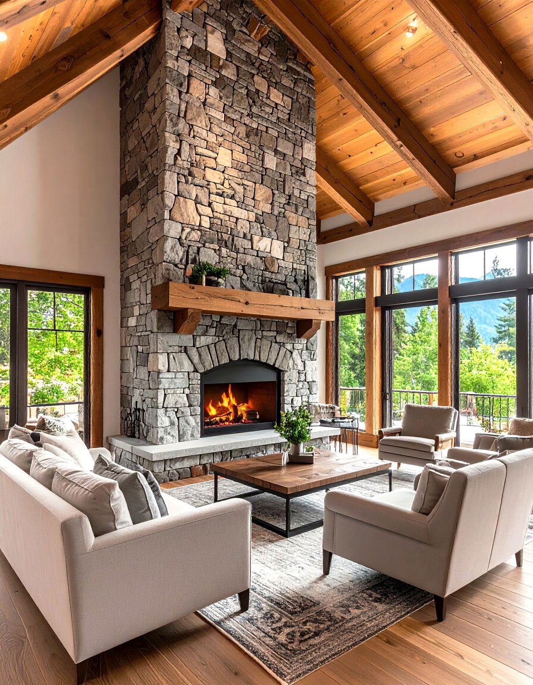 Integrated Fireplace and Chimney Living Room - 30 living room high ceiling wall decor ideas