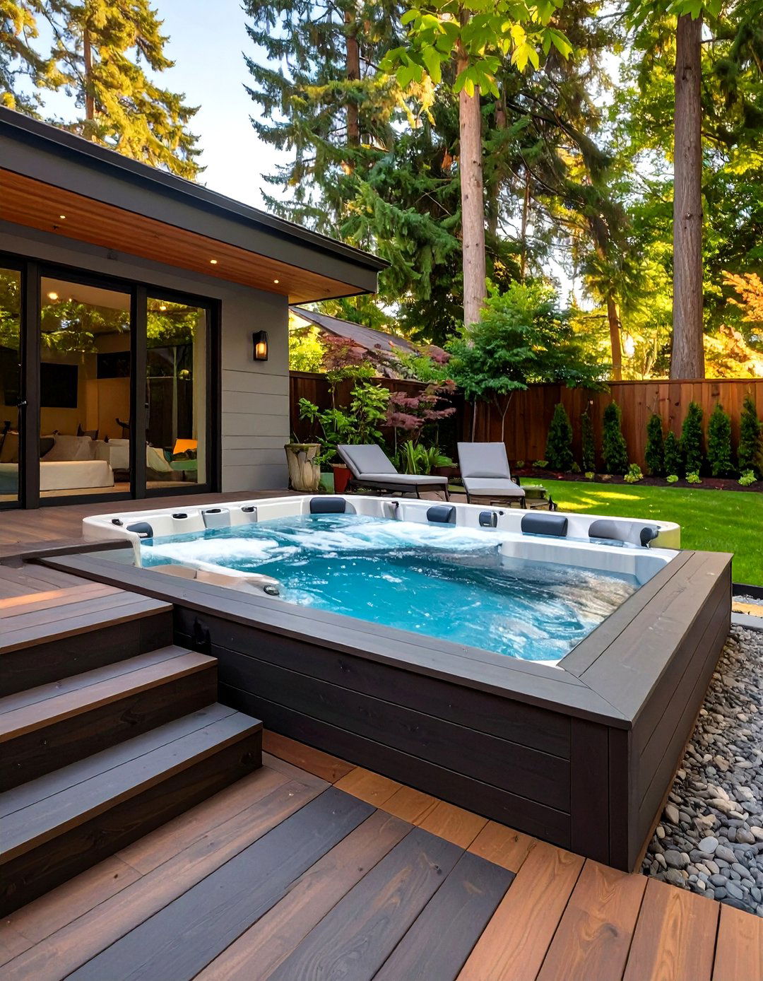 Integrated Hot Tub Deck - 30 small backyard ideas no grass