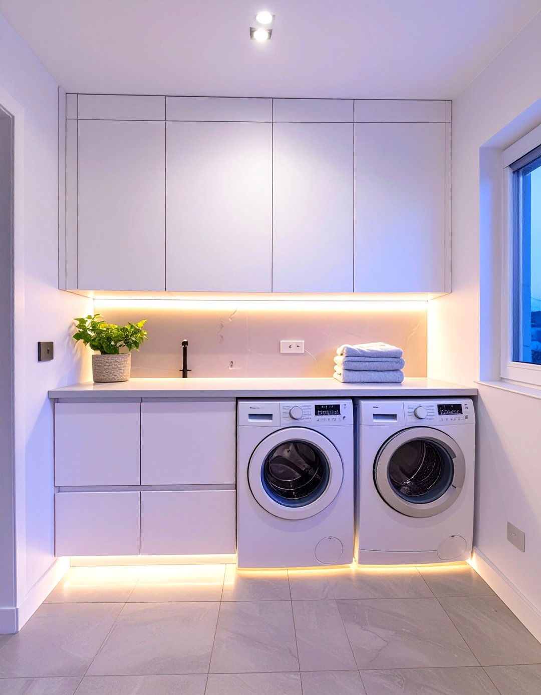 Integrated LED Lighting Under Cabinets - 30 tiny laundry room ideas