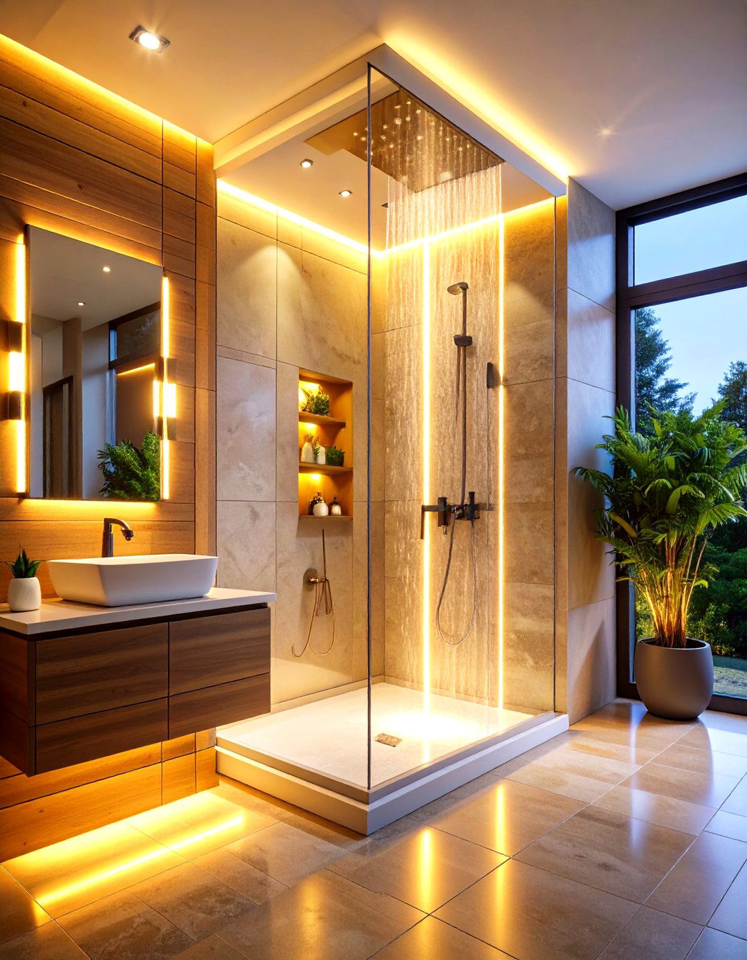 Integrated LED Shower Lighting - 30 remodel shower small bathroom ideas