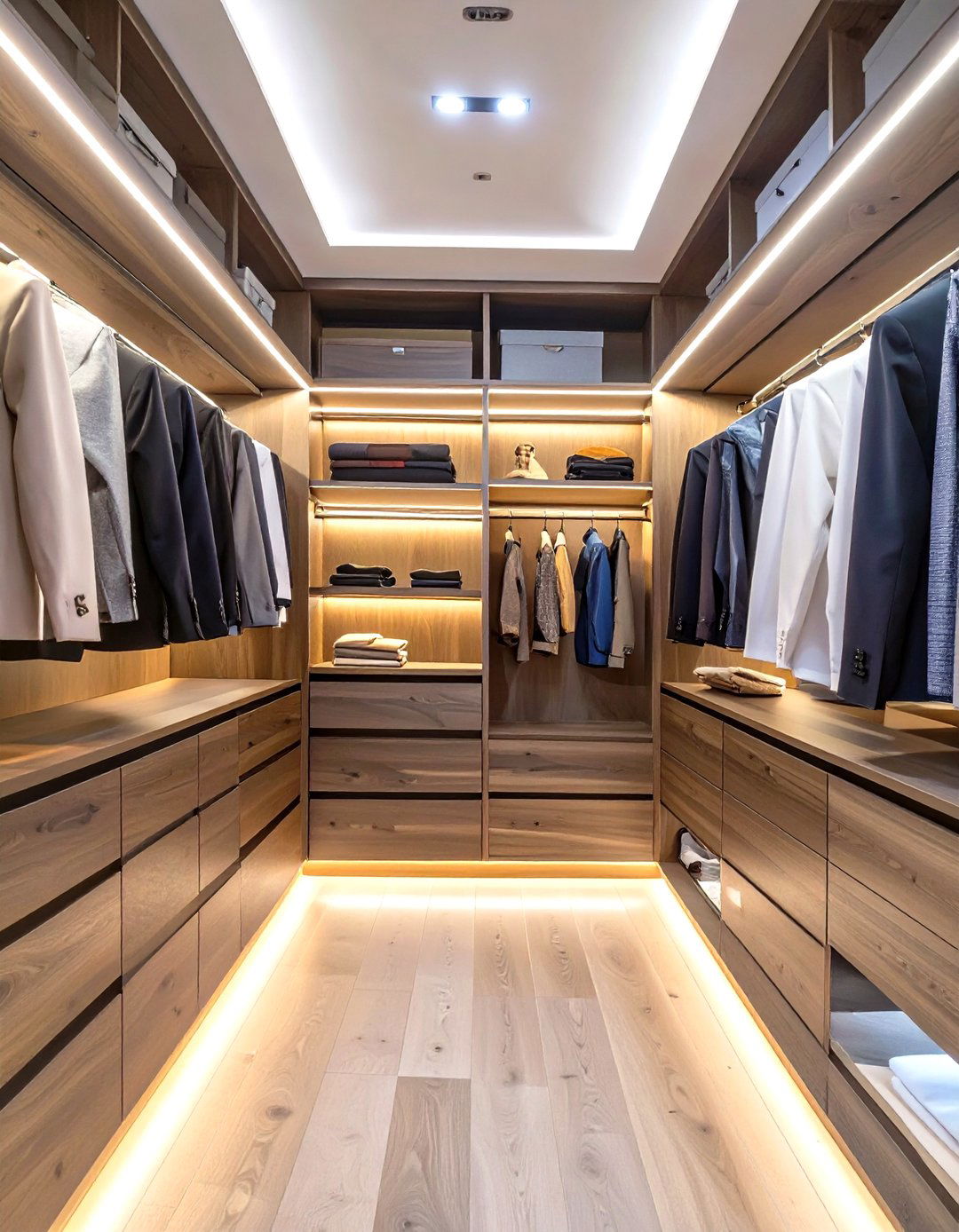 Integrated LED Strip Lighting - 30 walk in closet organization ideas