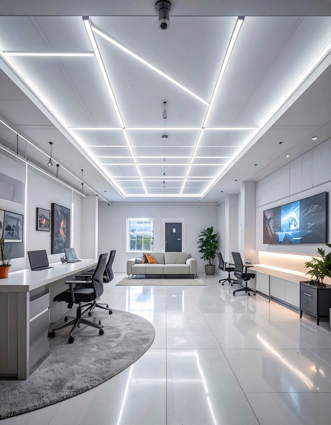 Integrated LED Strip Lighting Grid - 30 low basement ceiling ideas