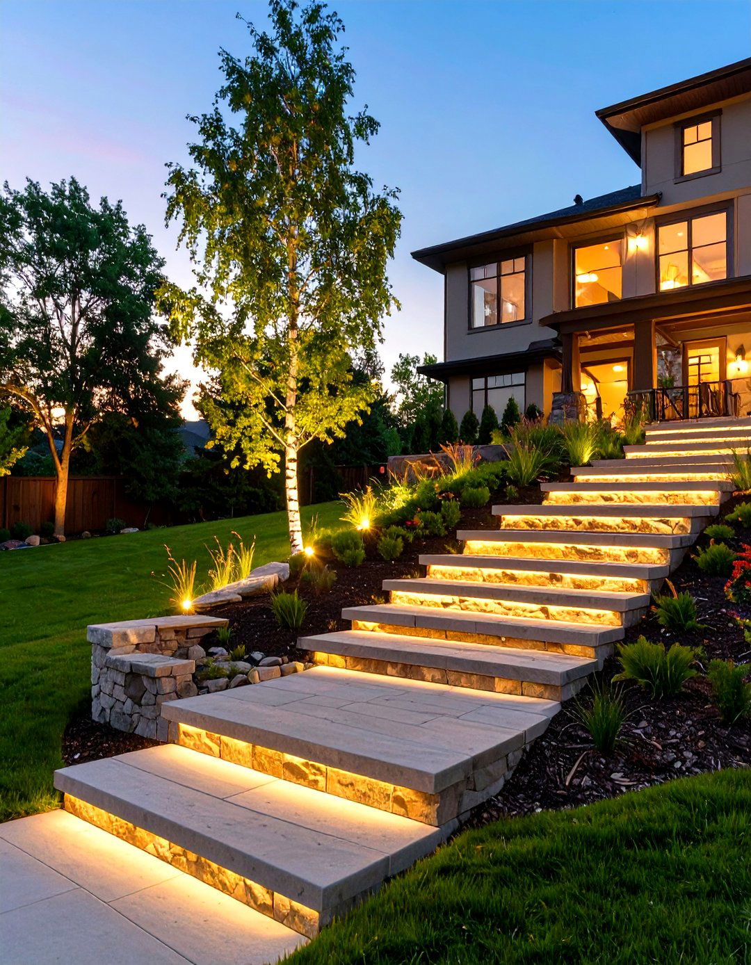 Integrated Landscape Lighting - 30 sloped backyard ideas