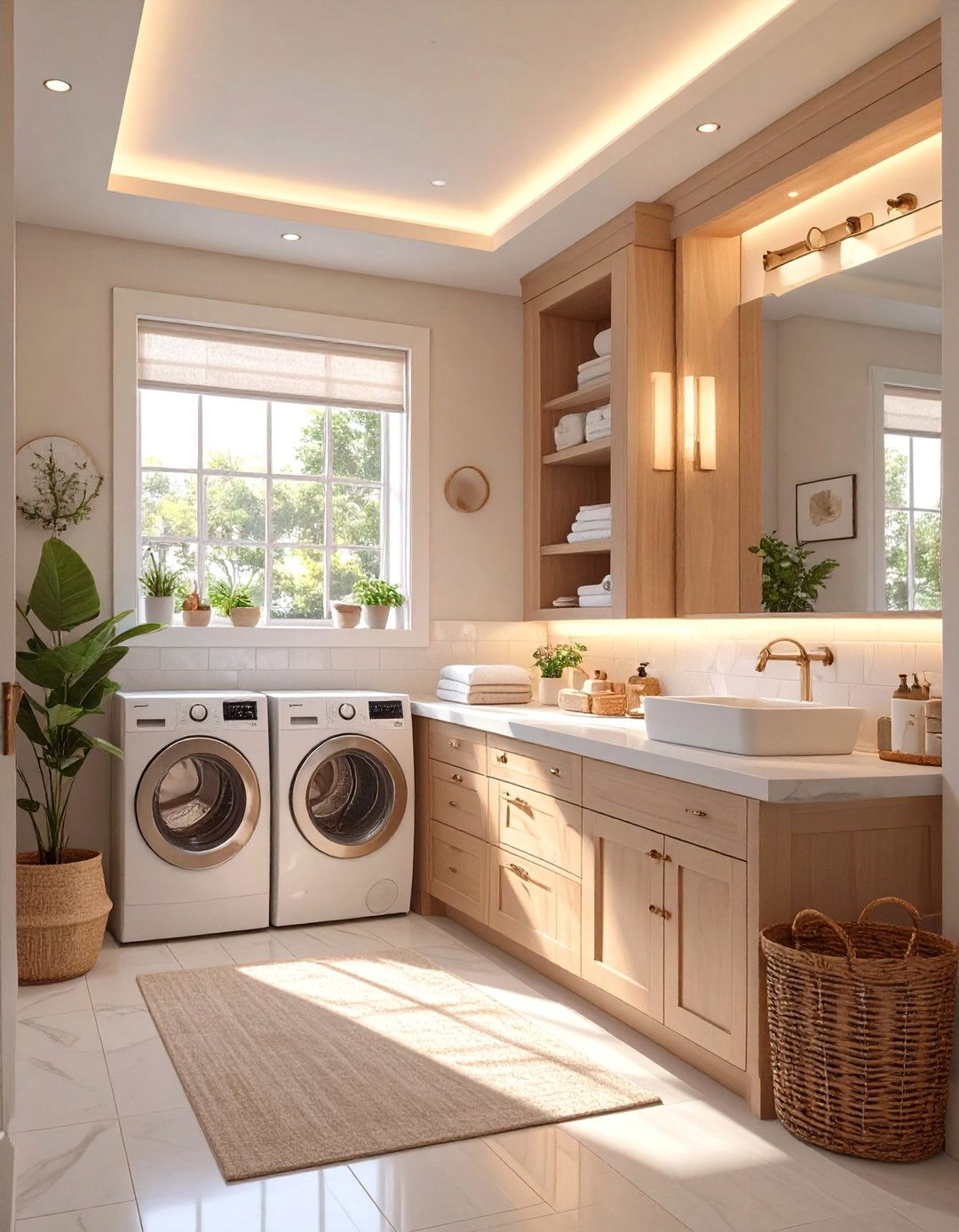 Integrated Lighting Design - 30 combination small bathroom and laundry room combo designs