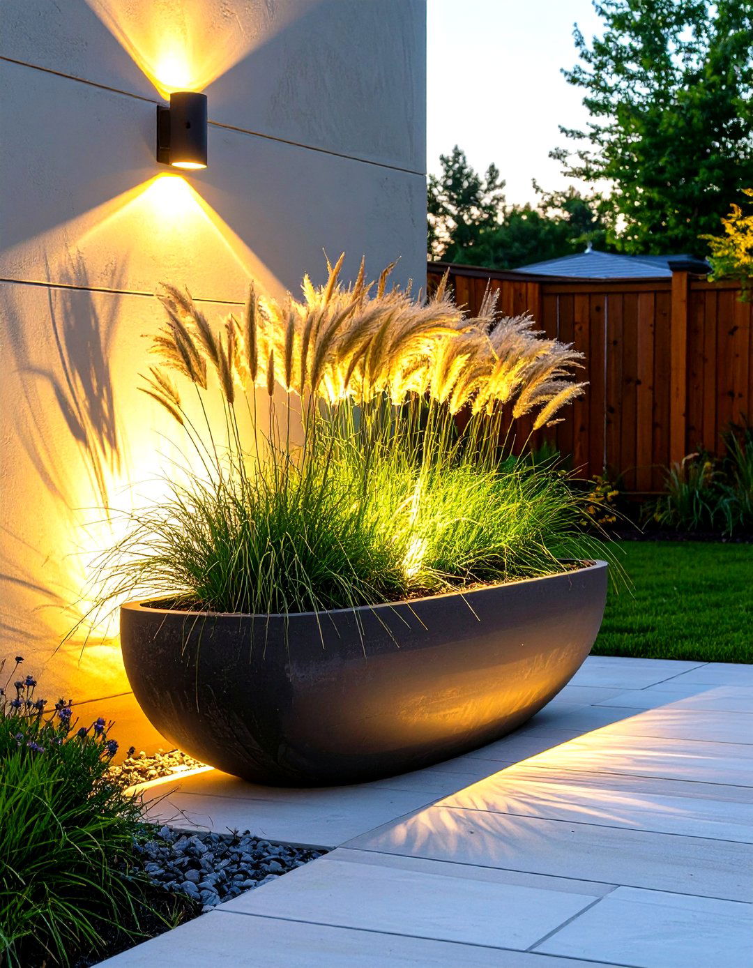 Integrated Lighting in Patio Planters - 30 small patio garden ideas