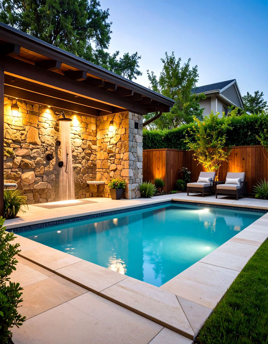Integrated Outdoor Shower - 30 pool landscaping design ideas