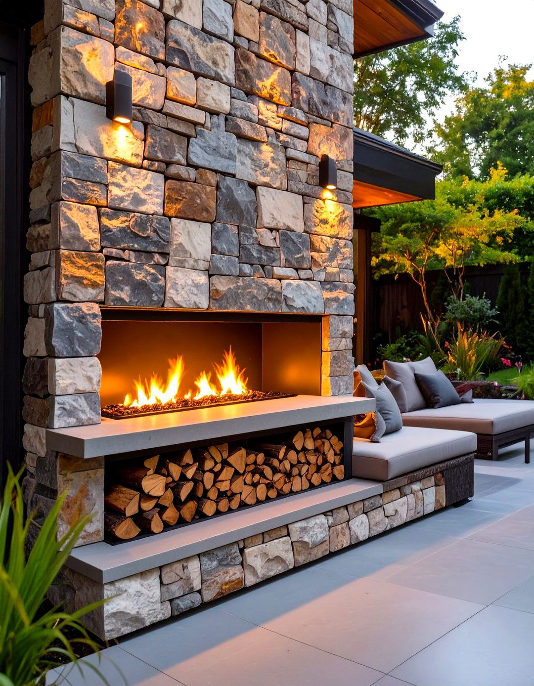 Integrated Patio Firewood Nook - 30 outdoor firewood storage ideas