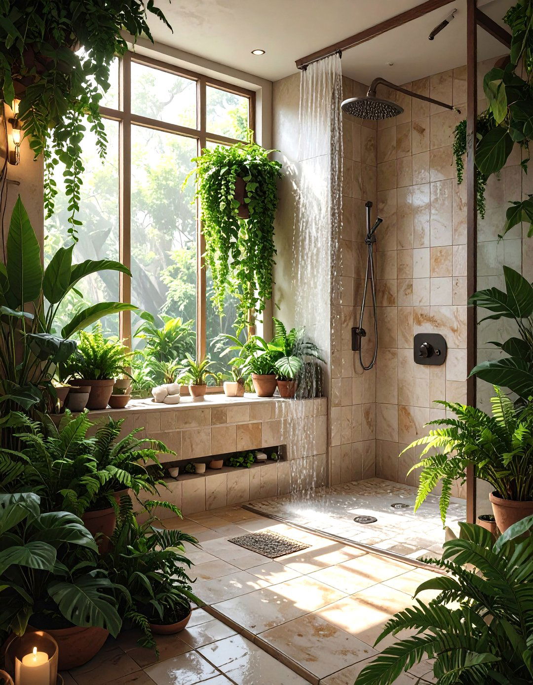 Integrated Plant Ledge Rustic Shower - 30 rustic shower ideas