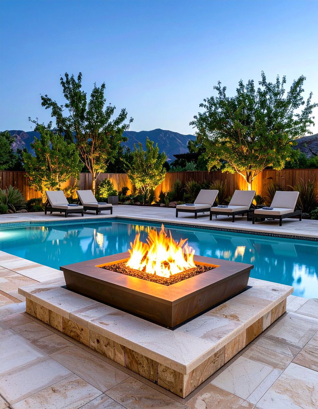 Integrated Poolside Fire Pit - 30 fire pit backyard ideas