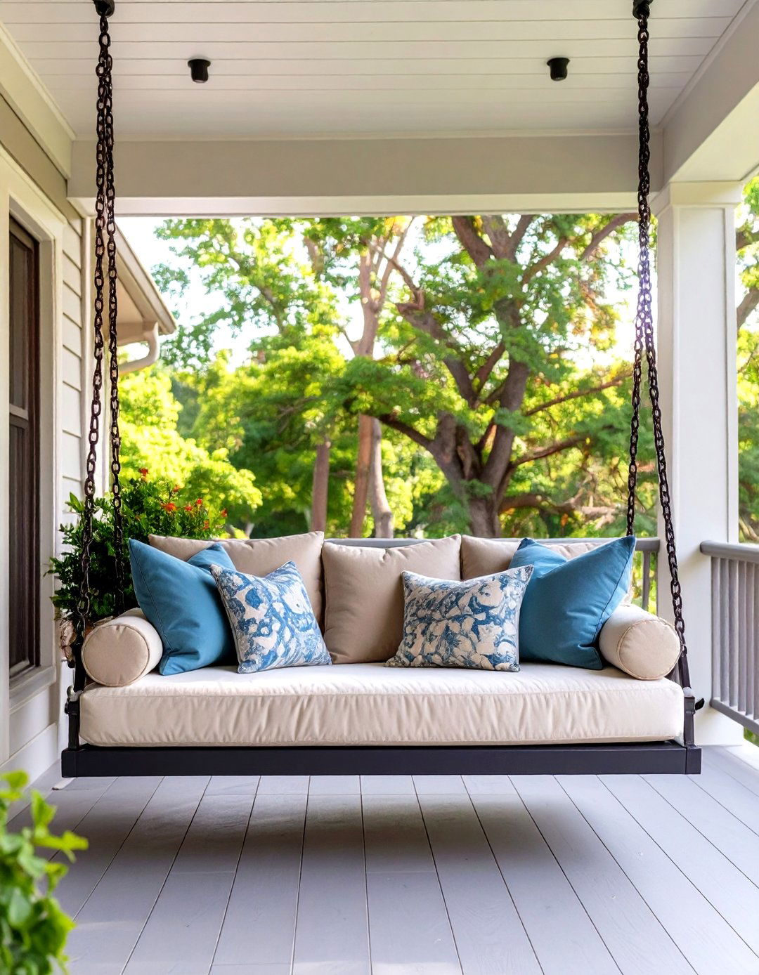 Integrated Porch Swing Bed - 30 house modern front porch ideas