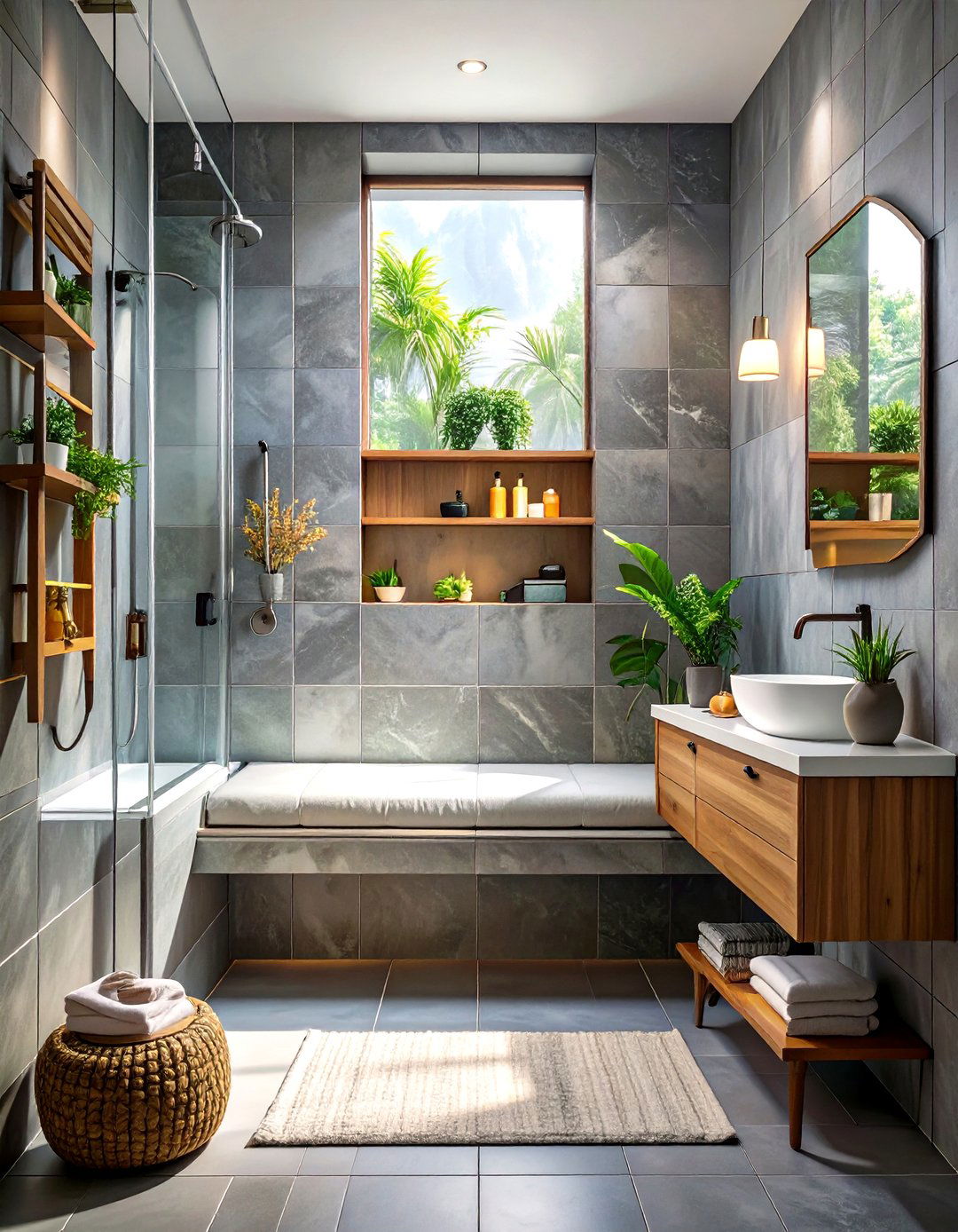 Integrated Shower Bench with Shelf - 30 shower shelf ideas