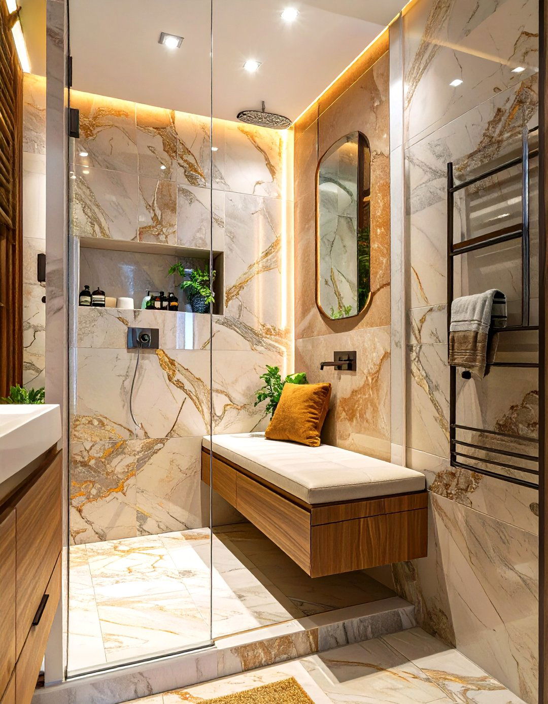 Integrated Shower Bench - 30 shower small bathroom ideas