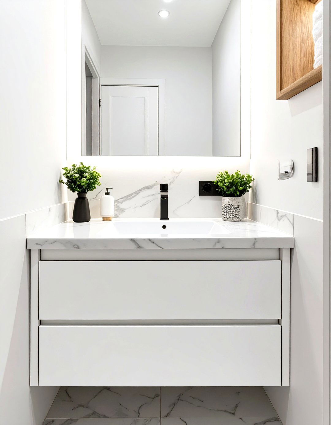 Integrated Sink and Countertop - 30 very small small half bathroom ideas