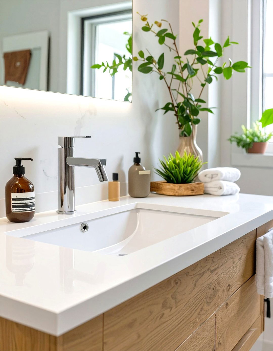 Integrated Sink and Countertop - 30 small bathroom decor ideas